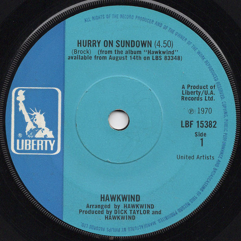HAWKWIND / HURRY ON SUNDOWN 7インチシングル